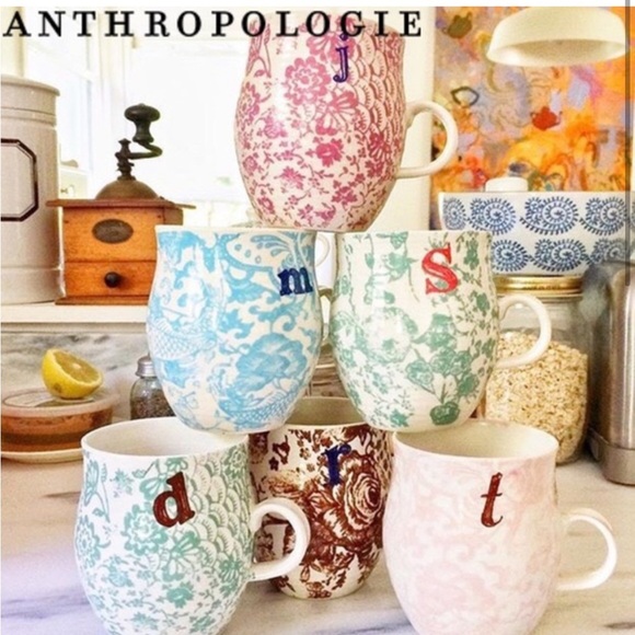Anthropologie Homegrown Monogram Initial Letter Mug Coffee Tea Cup Floral Bird W - Picture 4 of 8